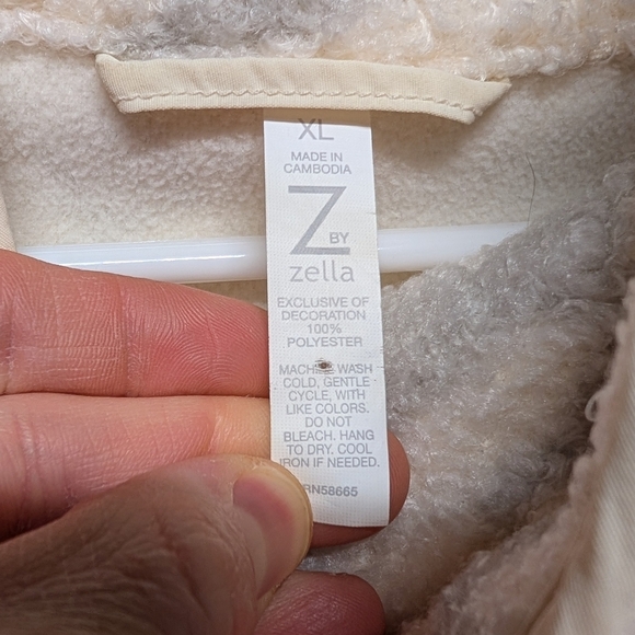 Z by Zella Women's Cozy Cream Gray Fleece Button Snap Jacket XL - Picture 3 of 5